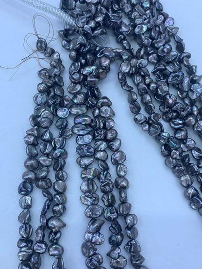 Grey Dyed Freshwater Keshi Pearl Strand | 5–6mm AAA Grade | Per Strand
