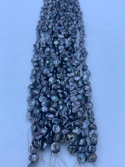 Grey Dyed Freshwater Keshi Pearl Strand | 5–6mm AAA Grade | Per Strand