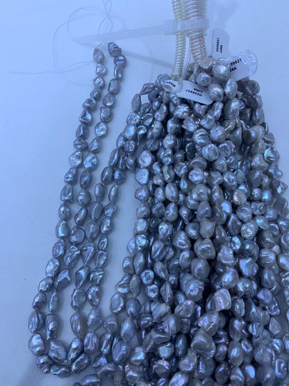 Grey Dyed Freshwater Keshi Pearl Strand | 6 × 7 × 10mm AA Grade | Per Strand