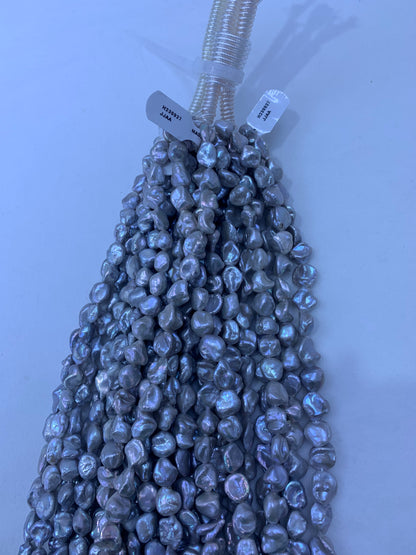 Grey Dyed Freshwater Keshi Pearl Strand | 6 × 7 × 10mm AA Grade | Per Strand
