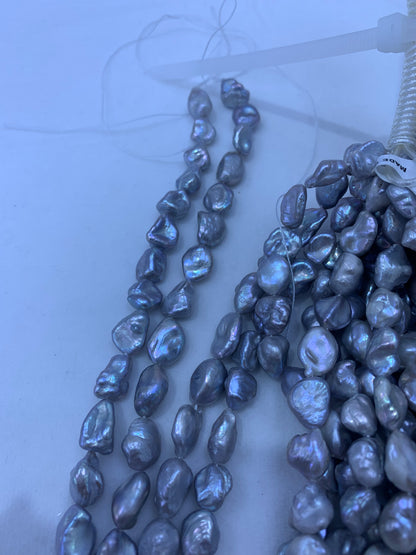 Grey Dyed Freshwater Keshi Pearl Strand | 6 × 7 × 10mm AA Grade | Per Strand