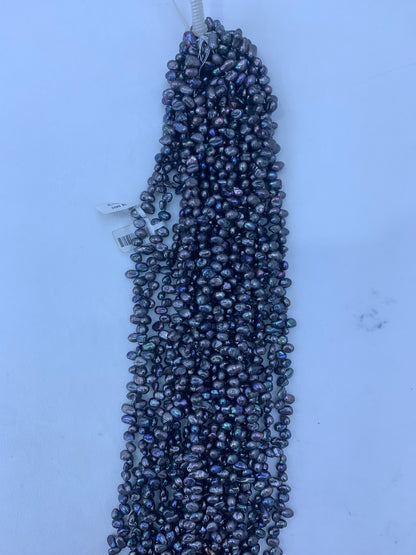 Black Dyed Freshwater Keshi Pearl Strand | 5–7mm AAA Grade | Per Strand