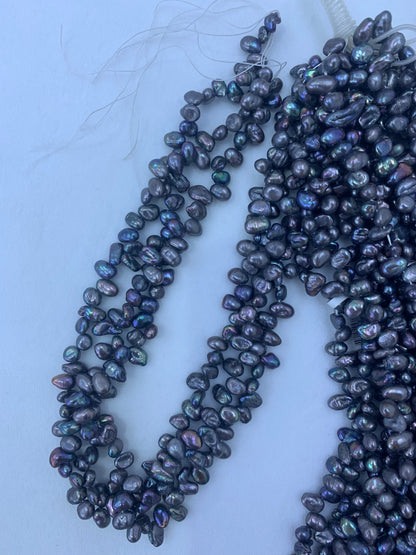 Black Dyed Freshwater Keshi Pearl Strand | 5–7mm AAA Grade | Per Strand