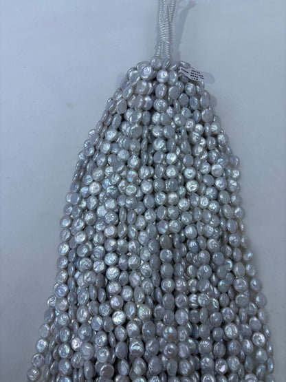 White Coin-Shaped Freshwater Pearl Strand | 10–11mm AA Grade | Per Strand