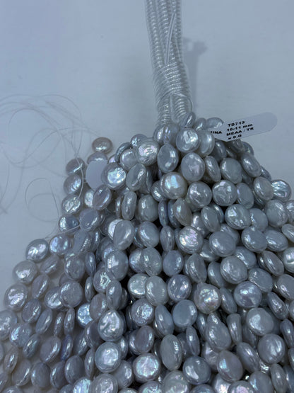 White Coin-Shaped Freshwater Pearl Strand | 10–11mm AA Grade | Per Strand