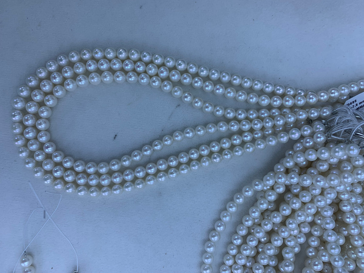 White Round Freshwater Pearl Strand | 6.5–7.5mm AAA Grade | Per Strand