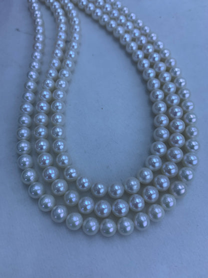 White Round Freshwater Pearl Strand | 6.5–7.5mm AAA Grade | Per Strand
