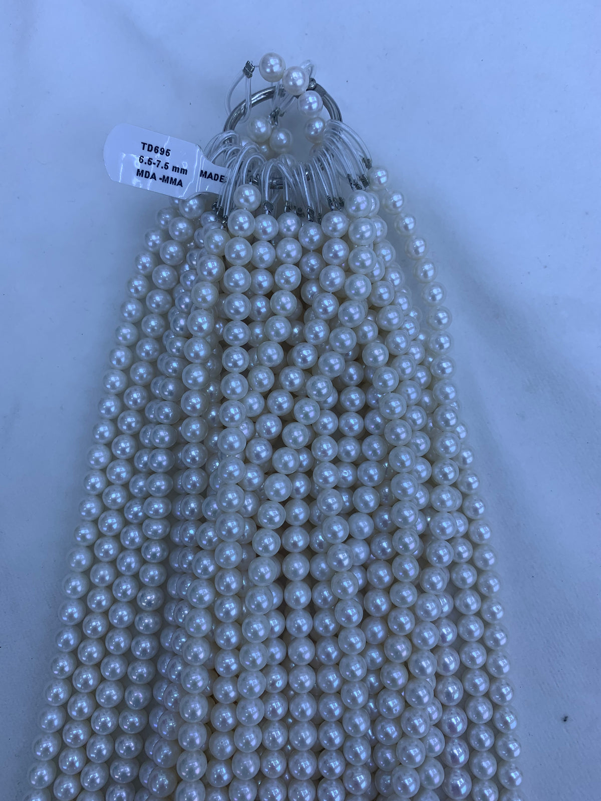 White Round Freshwater Pearl Strand | 6.5–7.5mm AAA Grade | Per Strand