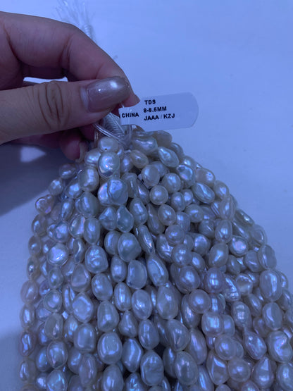 White Baroque Keshi Freshwater Pearl Strand | 8–8.5mm AAA Grade | Per Strand
