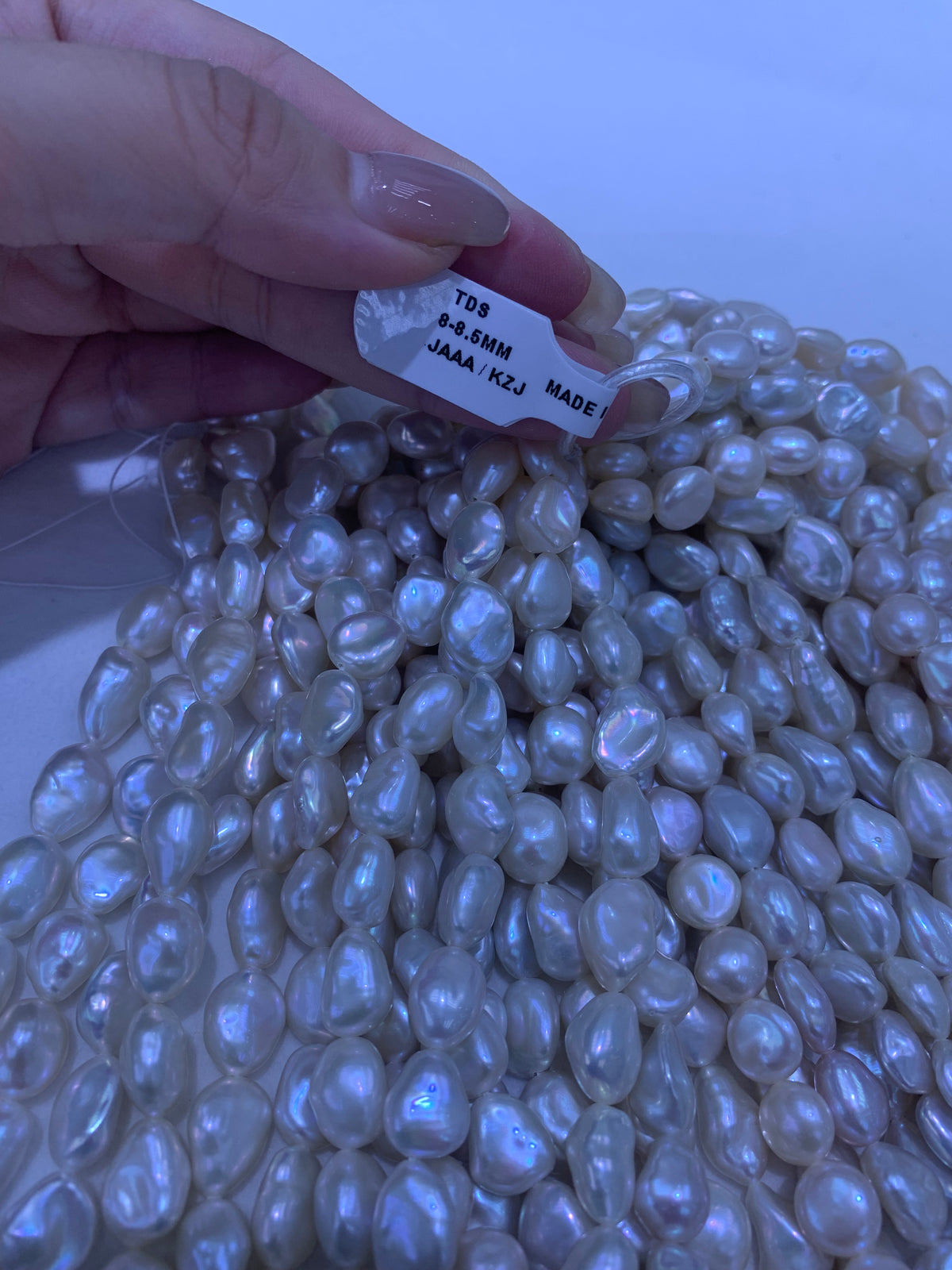 White Baroque Keshi Freshwater Pearl Strand | 8–8.5mm AAA Grade | Per Strand