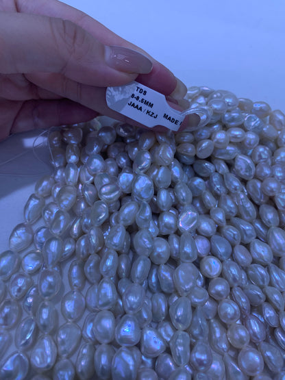 White Baroque Keshi Freshwater Pearl Strand | 8–8.5mm AAA Grade | Per Strand