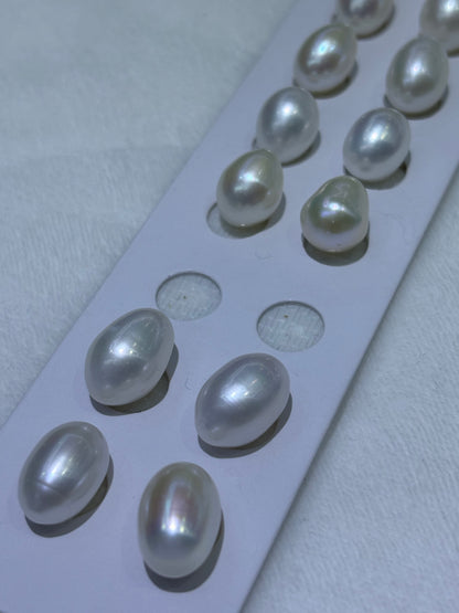 White Rice & Drop-Shaped Freshwater Loose Pearls | 8–9 × 10–12mm AAA Grade | Per Pair