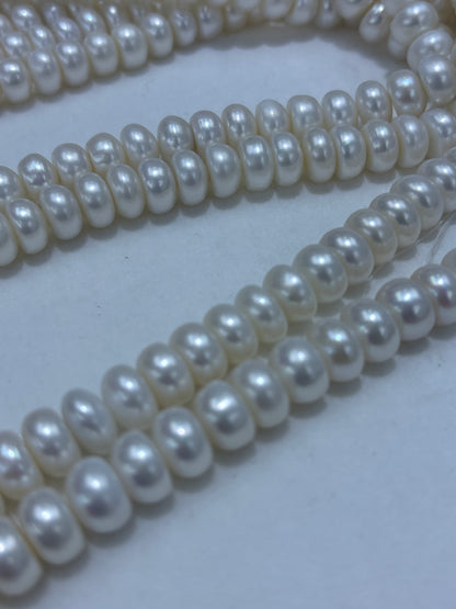 White Bread-Shaped (Button) Freshwater Pearl Strand | 9–10mm AA Grade | Per Strand