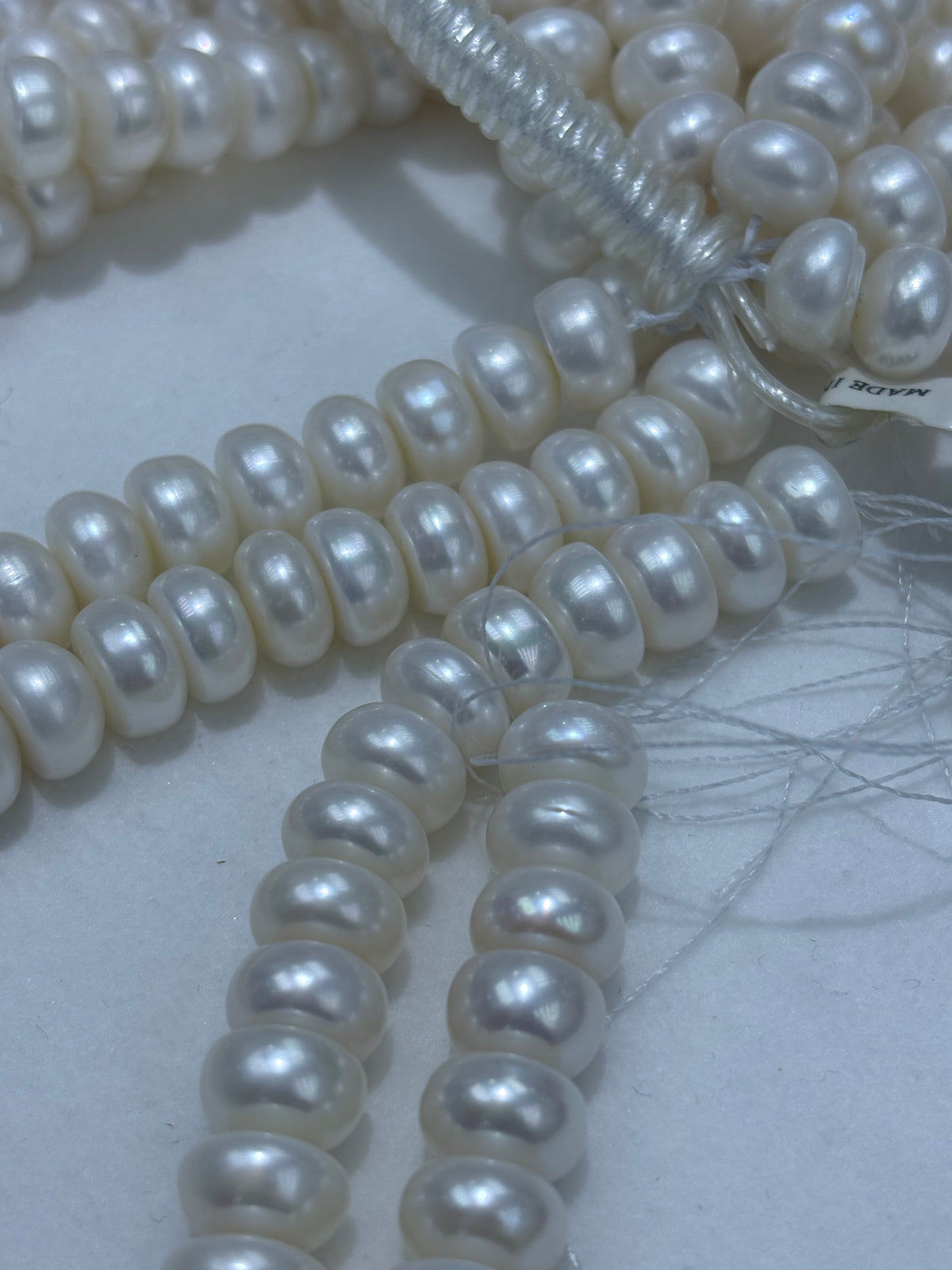 White Bread-Shaped (Button) Freshwater Pearl Strand | 9–10mm AA Grade | Per Strand
