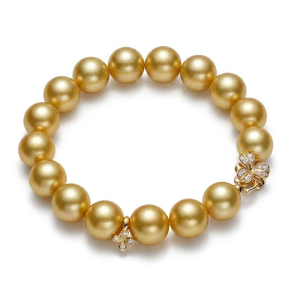 18K Gold - South Sea Golden Pearl Clover Diamond Bracelet