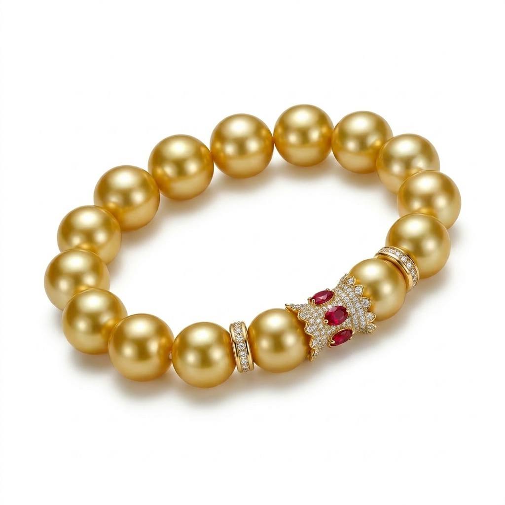 18K Gold - South Sea Golden Pearl Ruby & Diamond Bracelet