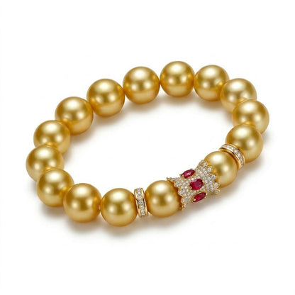 18K Gold - South Sea Golden Pearl Ruby & Diamond Bracelet