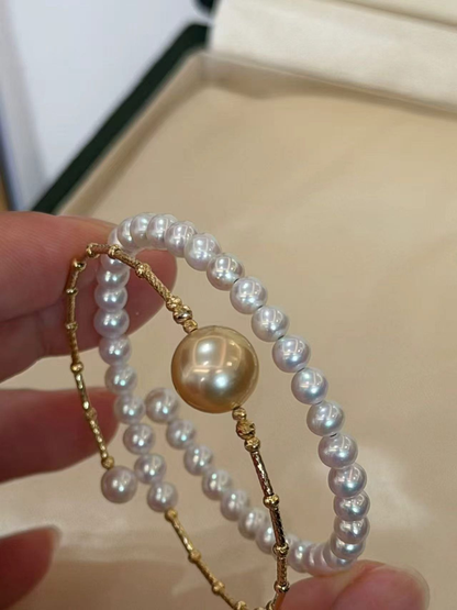 S925 Silver - Freshwater Pearl Memory Wire Bracelet | AAA Grade