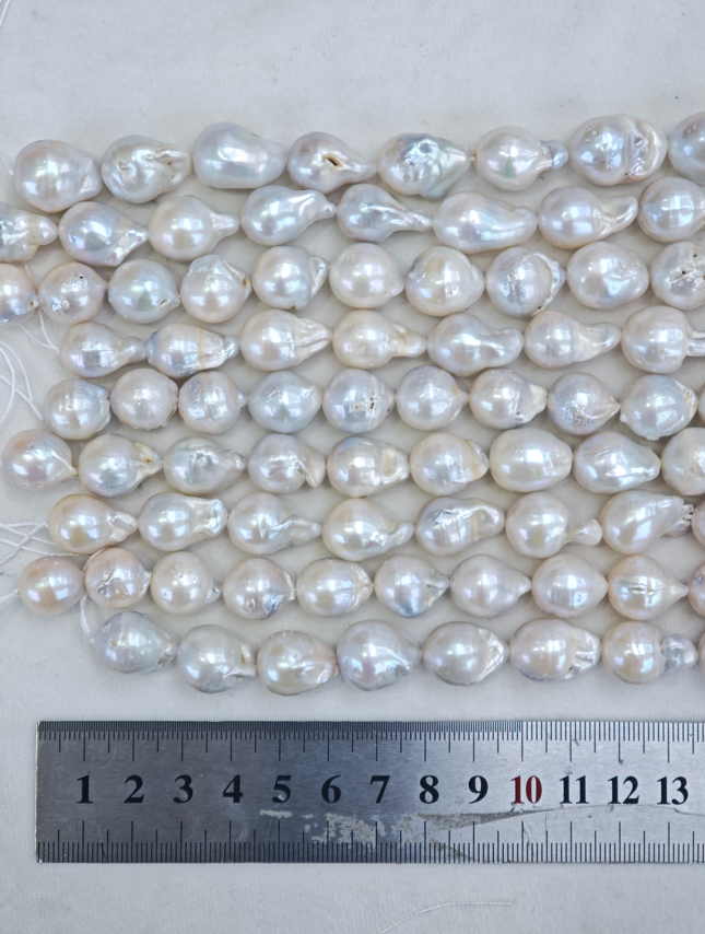 White Freshwater Baroque Threaded Pearl Strand | 13–15mm AA Grade | Per Strand