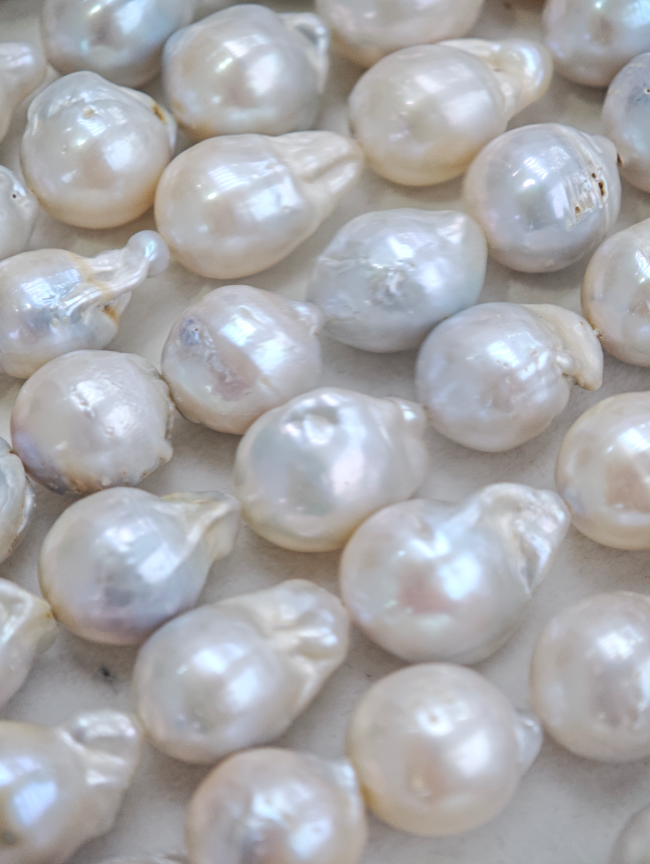 White Freshwater Baroque Threaded Pearl Strand | 13–15mm AA Grade | Per Strand