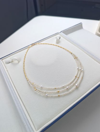S925 Silver - White Freshwater Keshi Pearl Necklace | 2–4mm AAA Grade