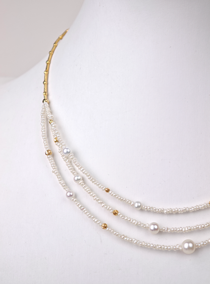 S925 Silver - White Freshwater Keshi Pearl Necklace | 2–4mm AAA Grade
