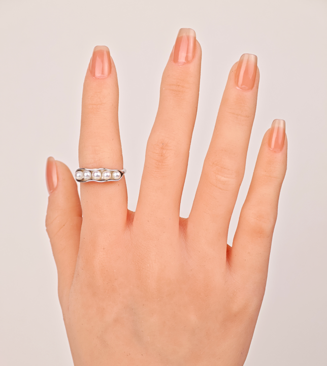 S925 Silver - White Freshwater Pearl Ring | 3–4mm AA Grade