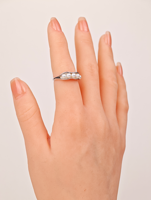 S925 Silver - White Freshwater Pearl Ring | 3–4mm AA Grade