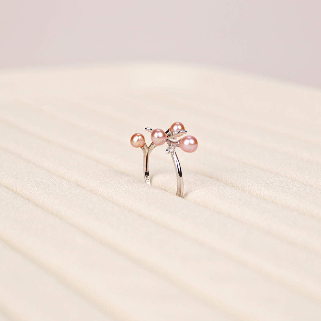 S925 Silver - Purple Freshwater Pearl Ring | 3–4mm AA Grade | Near Round Pearl