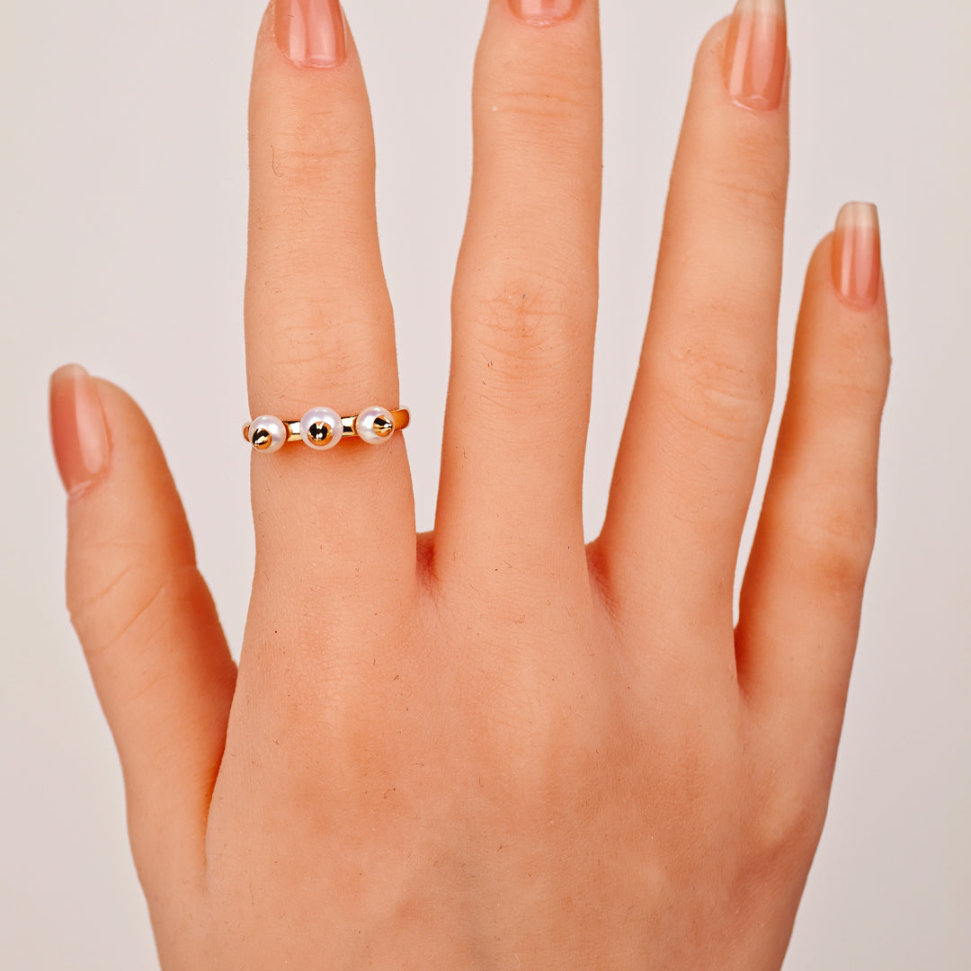 S925 Silver - White Freshwater Pearl Ring | 5–6mm AAA Grade | Near Round Pearl