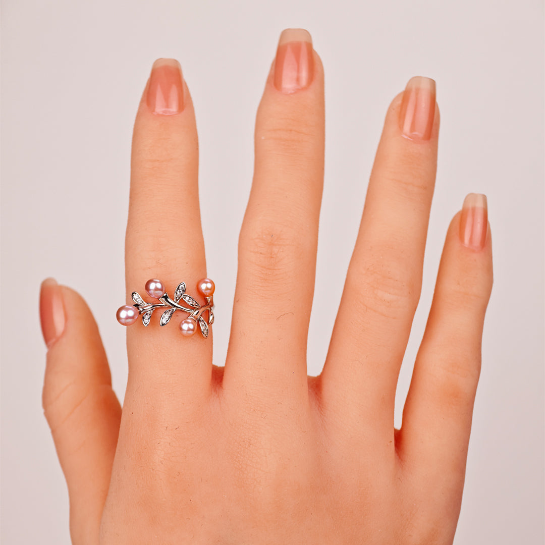 S925 Silver - Purple Freshwater Pearl Ring | 3–4mm AA Grade | Near Round Pearl