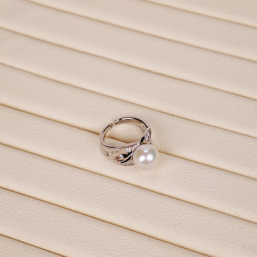 S925 Silver - White Freshwater Pearl Ring | 10–11mm AAA Grade | Near Round Pearl