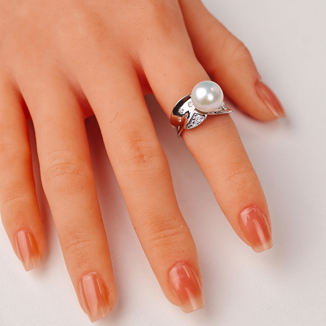S925 Silver - White Freshwater Pearl Ring | 10–11mm AAA Grade | Near Round Pearl