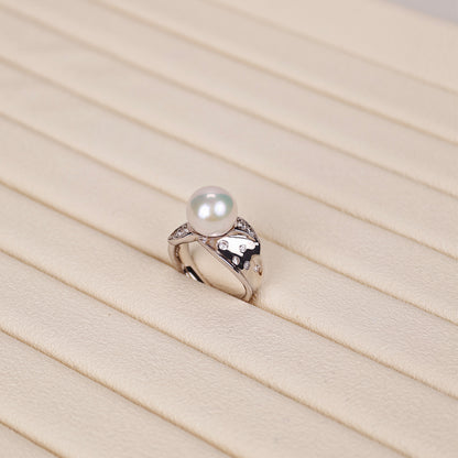 S925 Silver - White Freshwater Pearl Ring | 10–11mm AAA Grade | Near Round Pearl