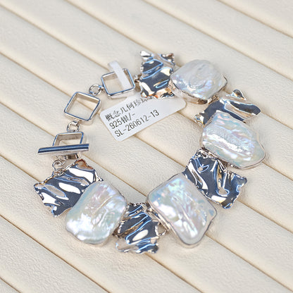 S925 Silver - White Freshwater Keshi Pearl Bracelet | AAA Grade
