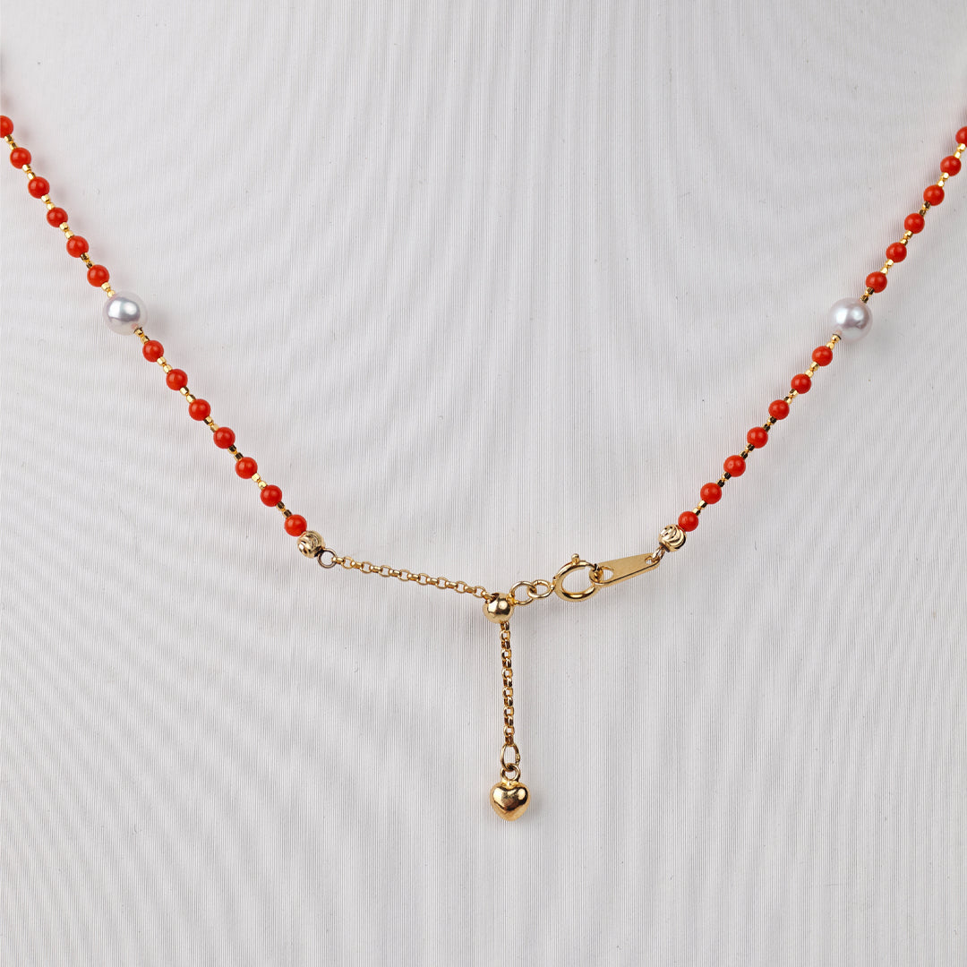 S925 Silver & South Red Agate - White Freshwater Pearl Necklace | 3–4mm AAA Grade
