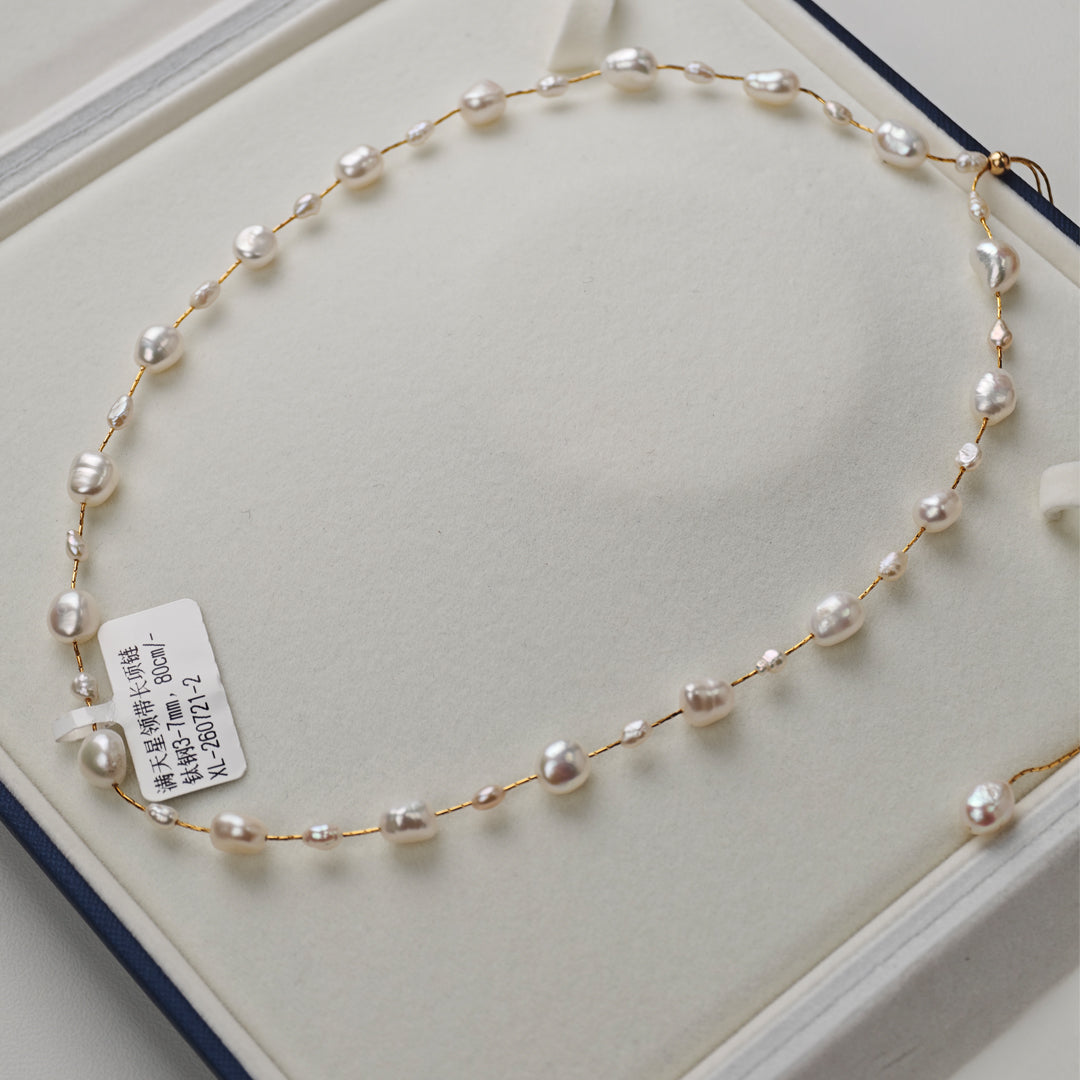 Titanium Steel - White Freshwater Pearl Necklace | 3–7mm AAA Grade | 80cm