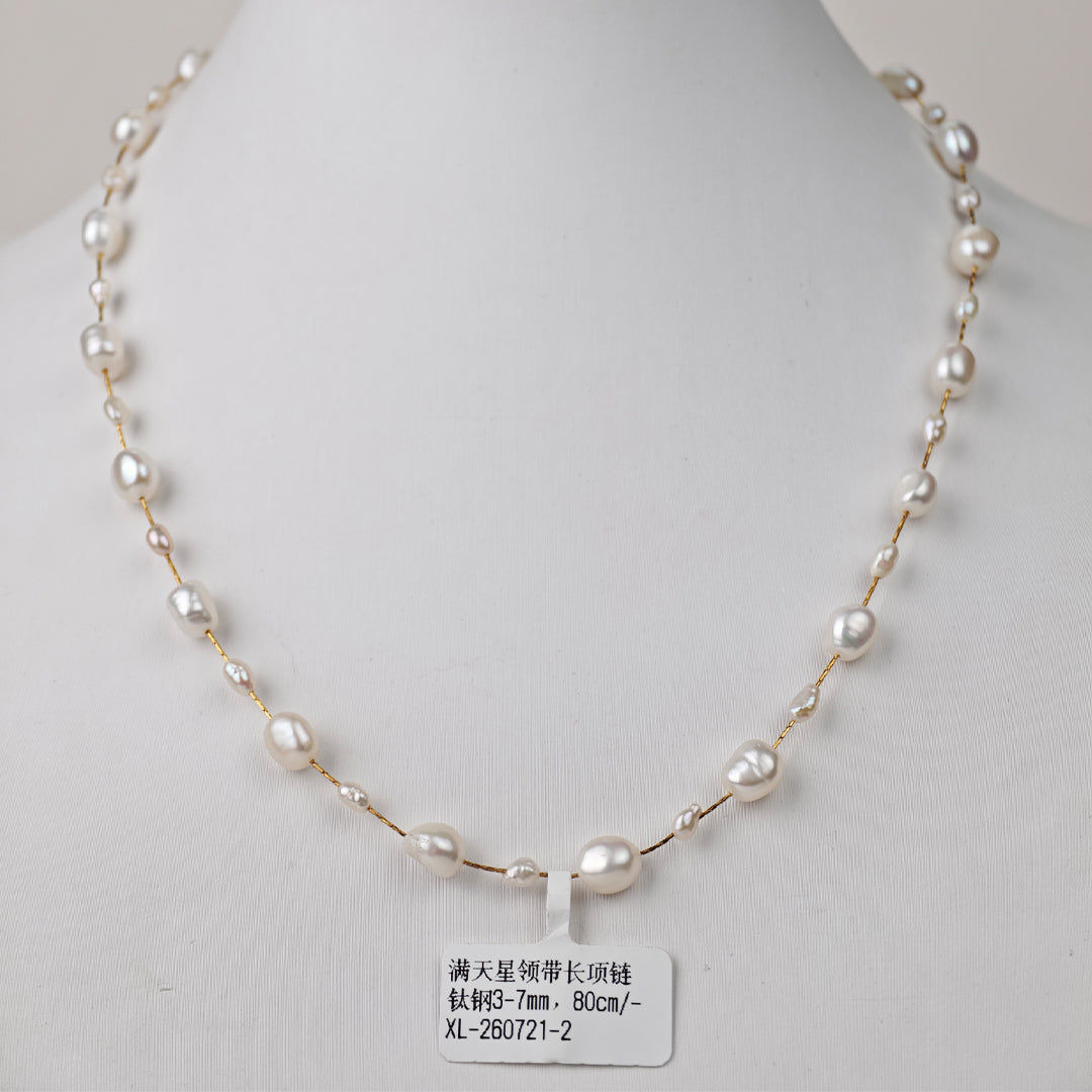 Titanium Steel - White Freshwater Pearl Necklace | 3–7mm AAA Grade | 80cm