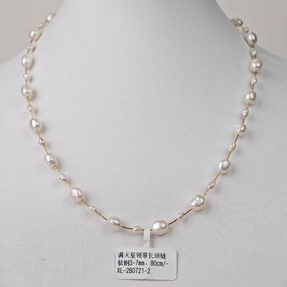 Titanium Steel - White Freshwater Pearl Necklace | 3–7mm AAA Grade | 80cm