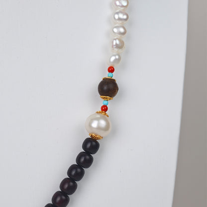 Ancient-Style Silver & Natural Materials - White Freshwater Pearl Necklace | 7–8mm AAA Grade