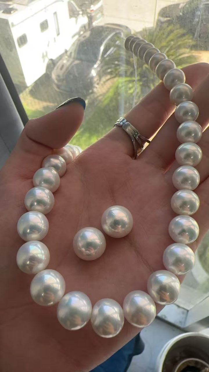 S925 Silver - Freshwater Pearl Necklace & Earrings Set | 9.5–12mm