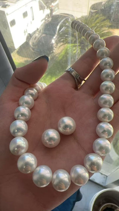 S925 Silver - Freshwater Pearl Necklace & Earrings Set | 9.5–12mm