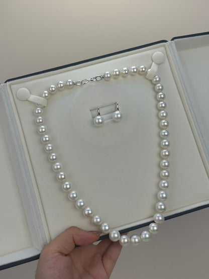 S925 Silver - Freshwater Pearl Necklace & Earrings Set | 9.5–12mm