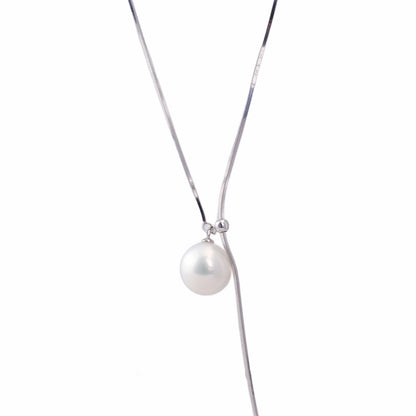 S925 Silver - Freshwater White Round Pearl Pendant Necklace