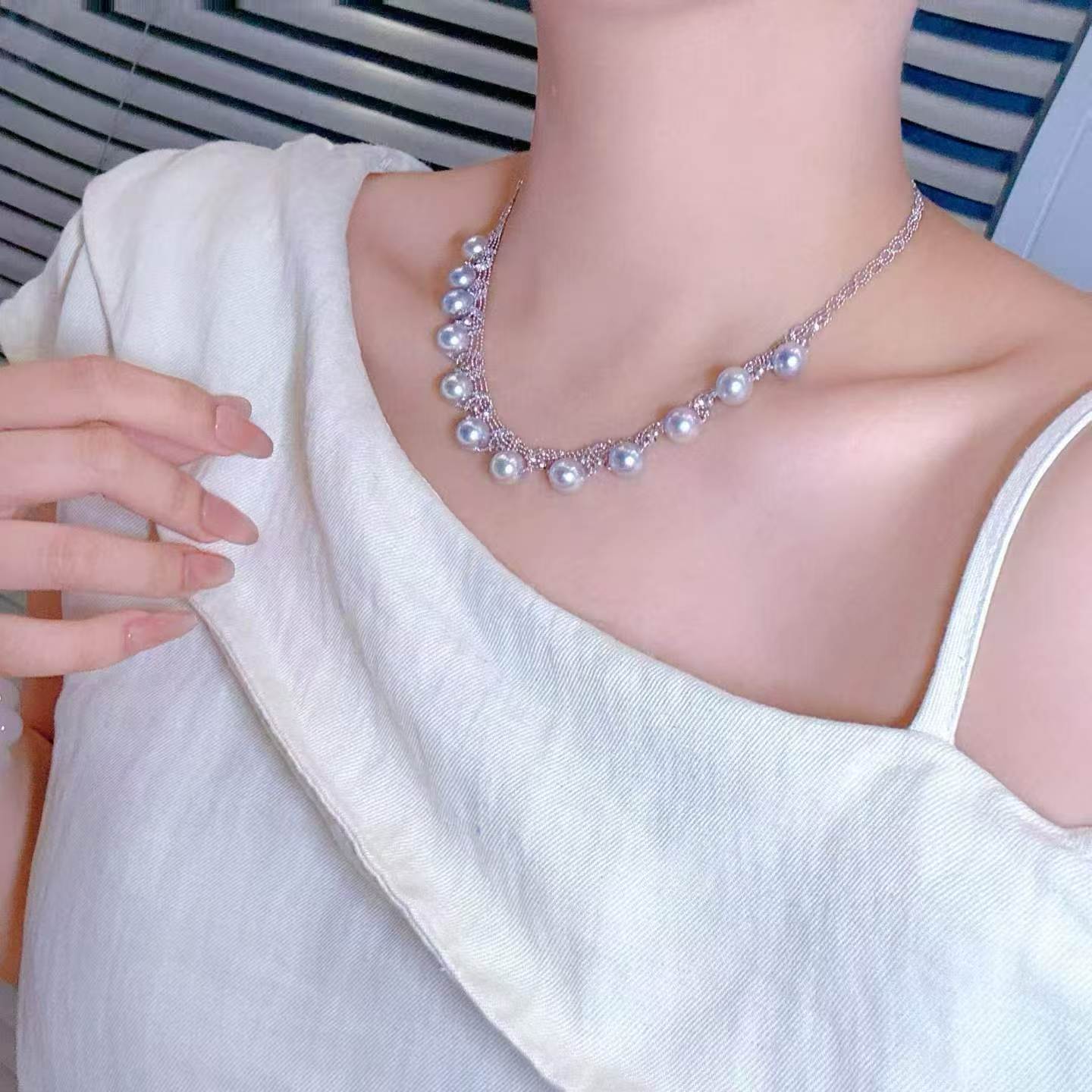 18K White Gold - Akoya Pearl Necklace | 8.5–9mm AAAA Grade