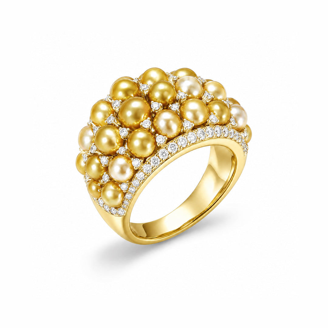 18K Gold - Golden Keshi Pearl Diamond Ring