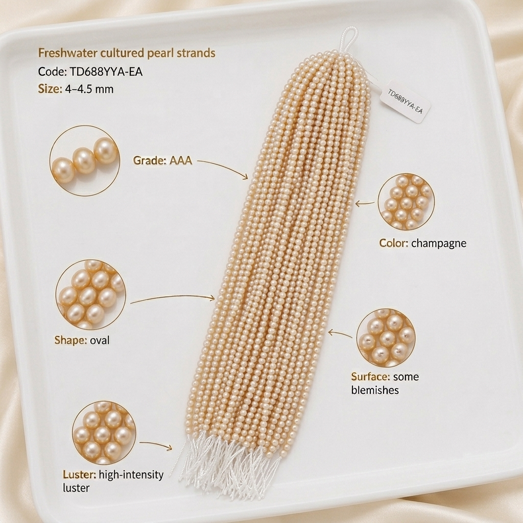 Champagne Freshwater Pearl Strand | 4–4.5mm AAA Grade
