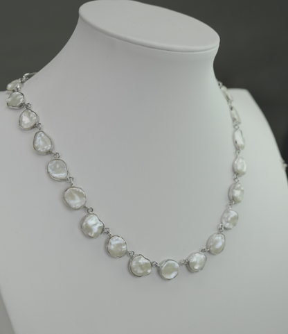 S925 Silver - White Freshwater Keshi Pearl Necklace | 12–13mm AAA Grade