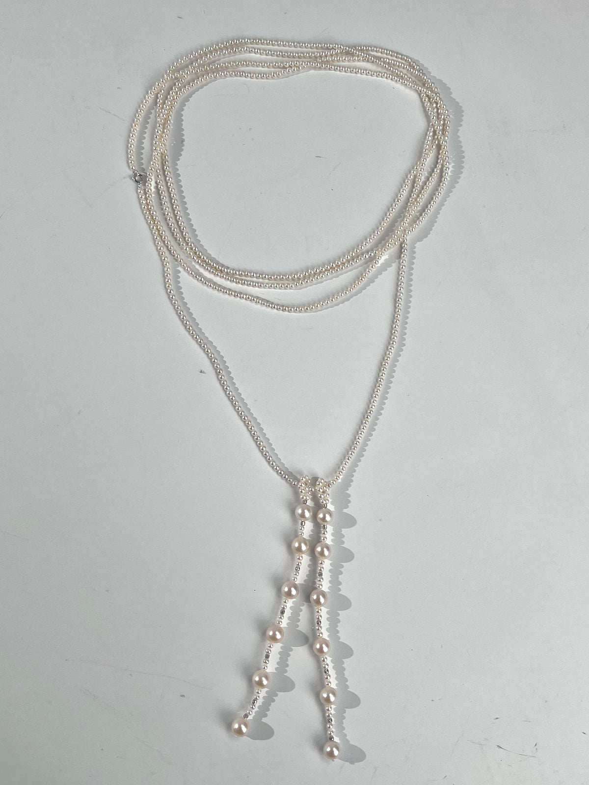 S925 Silver - Freshwater Pearl Lariat Necklace | 3–4mm & 9–10mm
