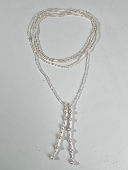 S925 Silver - Freshwater Pearl Lariat Necklace | 3–4mm & 9–10mm